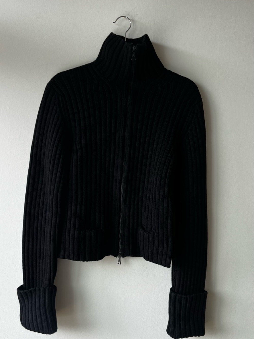 Yohji Yamamoto Black Ribbed Zip-Up Sweater